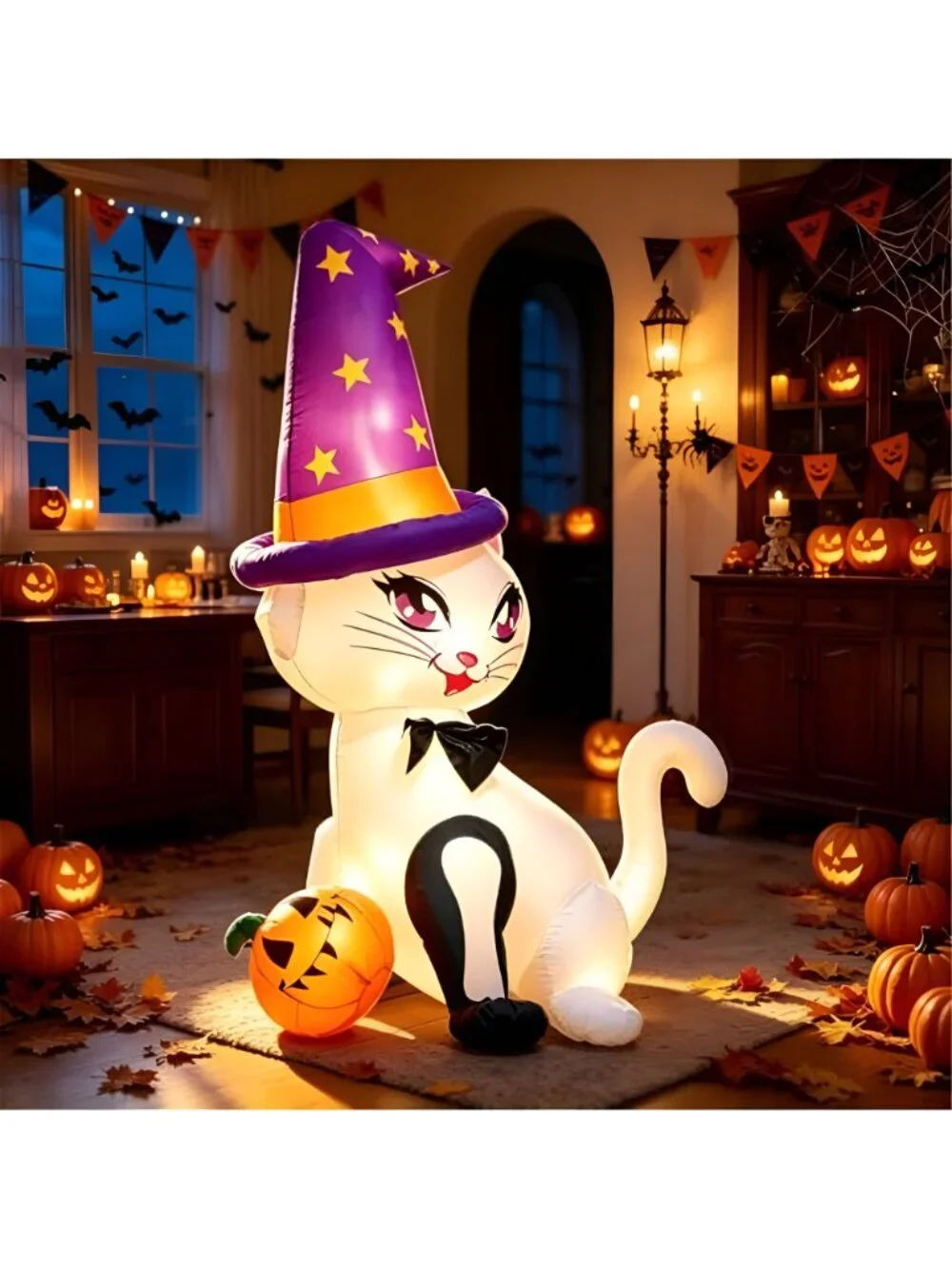 Halloween Inflatable Decoration 6FT Cat with Pumpkin for Harvest Decorations